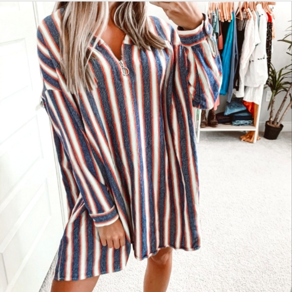 Asos Striped Long Sleeve Mini Shirt Dress